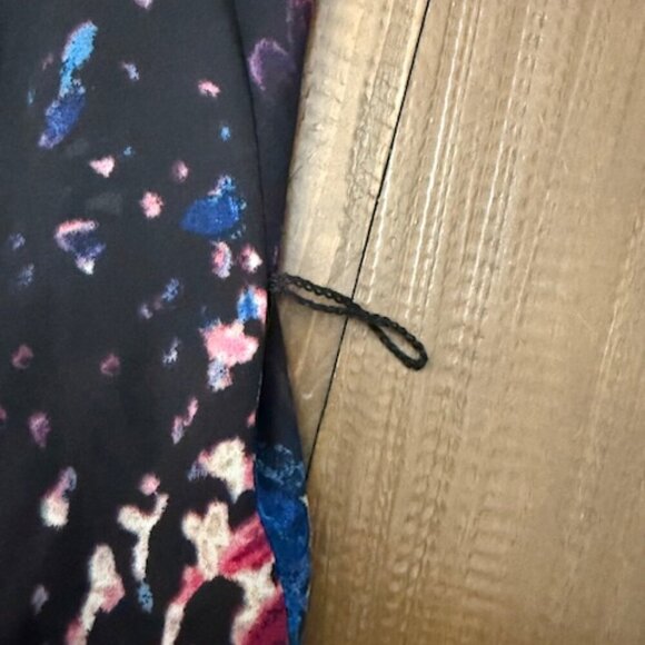 Vicky Tiel Black & Pink Floral Midi Dress Button Front Ruffles Long Sleeves 2X - Picture 4 of 6